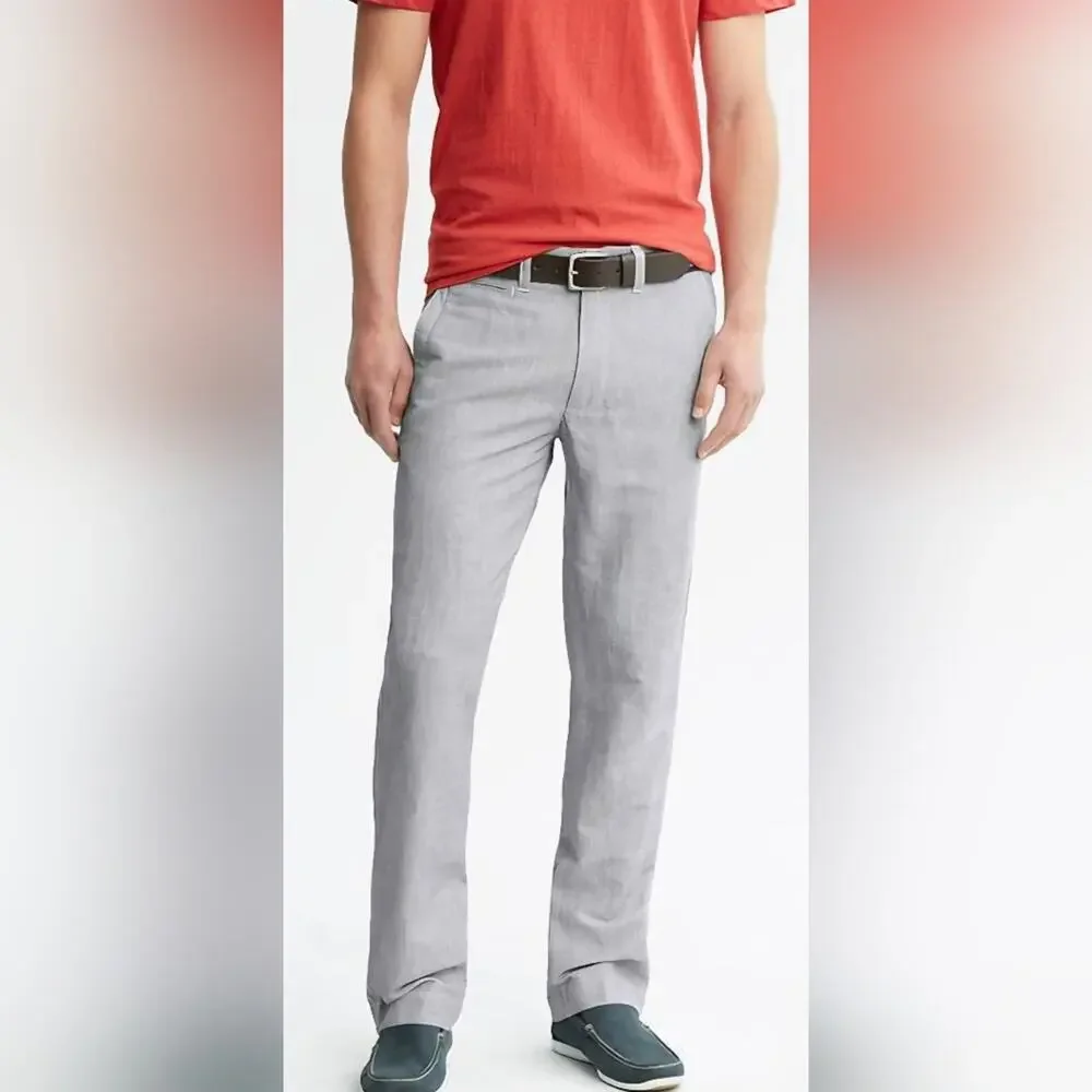 Banana Republic Gray Multiweave Linen Trousers Sz 33 #987